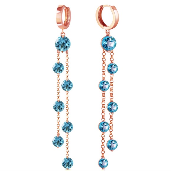 ❄️🔥14K. GOLD CHANDELIERS EARRING WITH BLUE TOPAZ - Picture 2 of 3